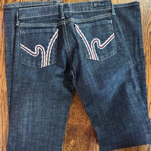 Citizens Of Humanity Dark Blue Boot Cut Jeans with Embroidery